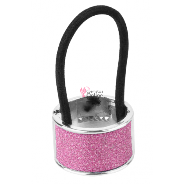 Inel pentru prins parul, plastic rotund ILM008AA Argintiu cu Sclipici Roz